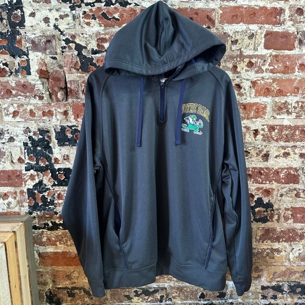 Pro Edge Norte Dame 1/4 zip Gray Hoodie Sweatshirt Mens Large